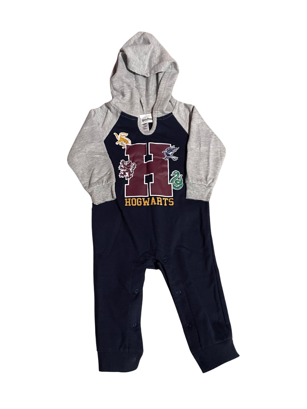 Warner Bros. Navy and Gray Hogwarts Hooded Romper